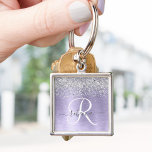 Purple Brushed Metal Silver Glitter Monogram Name Keychain<br><div class="desc">Easily personalize this trendy chic keychain design featuring pretty silver sparkling glitter on a purple brushed metallic background.</div>