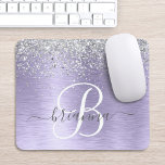 Purple Brushed Metal Silver Glitter Monogram Name Mouse Pad<br><div class="desc">Easily personalize this trendy chic mouse pad design featuring pretty silver sparkling glitter on a purple brushed metallic background.</div>