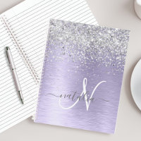 Purple Brushed Metal Silver Glitter Monogram Name