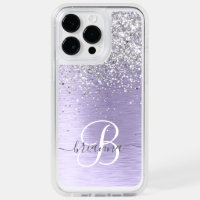 Purple Brushed Metal Silver Glitter Monogram Name