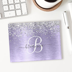 Purple Brushed Metal Silver Glitter Monogram Name Paperweight