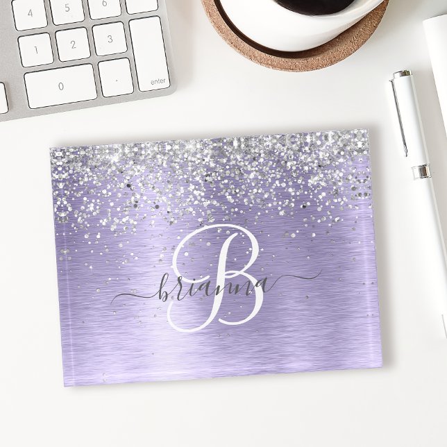 Purple Brushed Metal Silver Glitter Monogram Name Paperweight (Creator Uploaded)