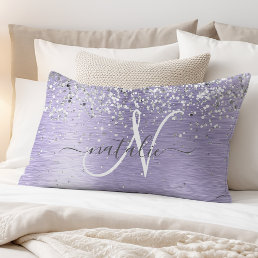 Purple Brushed Metal Silver Glitter Monogram Name Pillow Case