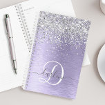 Purple Brushed Metal Silver Glitter Monogram Name Planner<br><div class="desc">Easily personalize this trendy chic planner design featuring pretty silver sparkling glitter on a purple brushed metallic background.</div>
