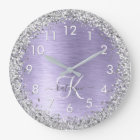 Purple Brushed Metal Silver Glitter Monogram Name