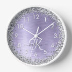 Purple Brushed Metal Silver Glitter Monogram Name