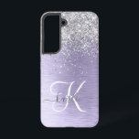 Purple Brushed Metal Silver Glitter Monogram Name Samsung Galaxy S22 Case<br><div class="desc">Easily personalize this trendy chic phone case design featuring pretty silver sparkling glitter on a purple brushed metallic background.</div>