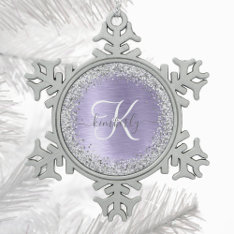 Purple Brushed Metal Silver Glitter Monogram Name Snowflake Pewter Christmas Ornament at Zazzle