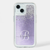 Purple Brushed Metal Silver Glitter Monogram Name