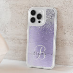 Purple Brushed Metal Silver Glitter Monogram Name iPhone 15 Pro Case<br><div class="desc">Easily personalize this trendy chic phone case design featuring pretty silver sparkling glitter on a purple brushed metallic background.</div>