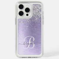 Purple Brushed Metal Silver Glitter Monogram Name