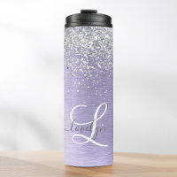 Purple Brushed Metal Silver Glitter Monogram Name