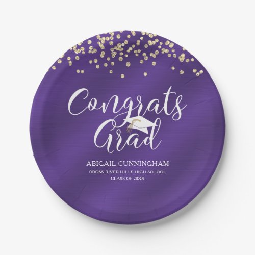 Purple Brushed Metallic CONCRATS GRAD Paper Plate