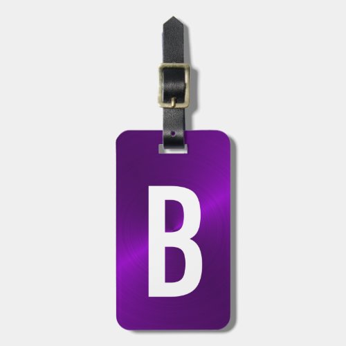 Purple Brushed Metallic Monogram Initial Luggage Tag