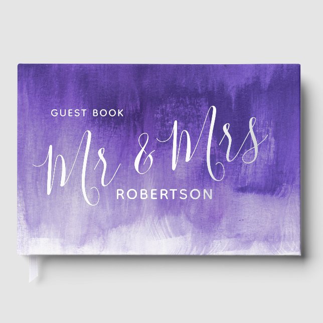 Purple brushed modern art custom wedding  foil guest book  (Front)