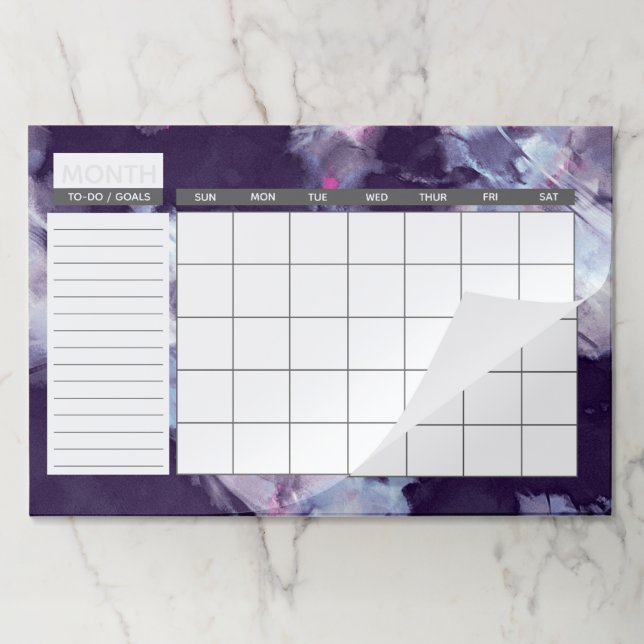 Purple Brushed Paint Abstract  Monthly Calendar Paper Pad (Folded)