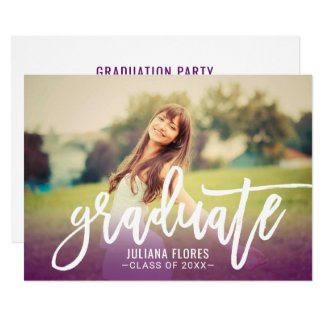 Purple Brushed Script Graduate | Photo Grad Party Invitation