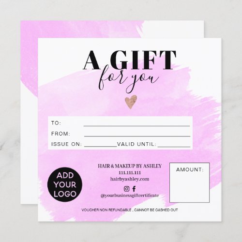 Purple brushstroke square gift certificate logo