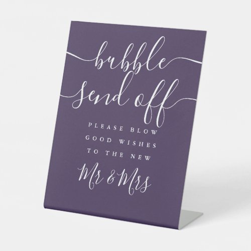 Purple Bubble Send Off Chic Script Pedestal Sign