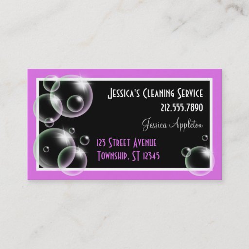 Customizable Purple Bubbles Cleaning Service Business Cards