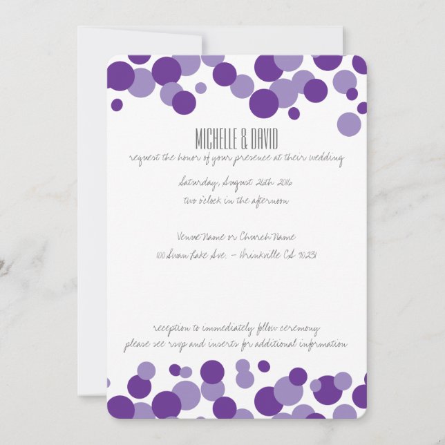 Purple Bubbles Confetti Wedding Invitations (Front)