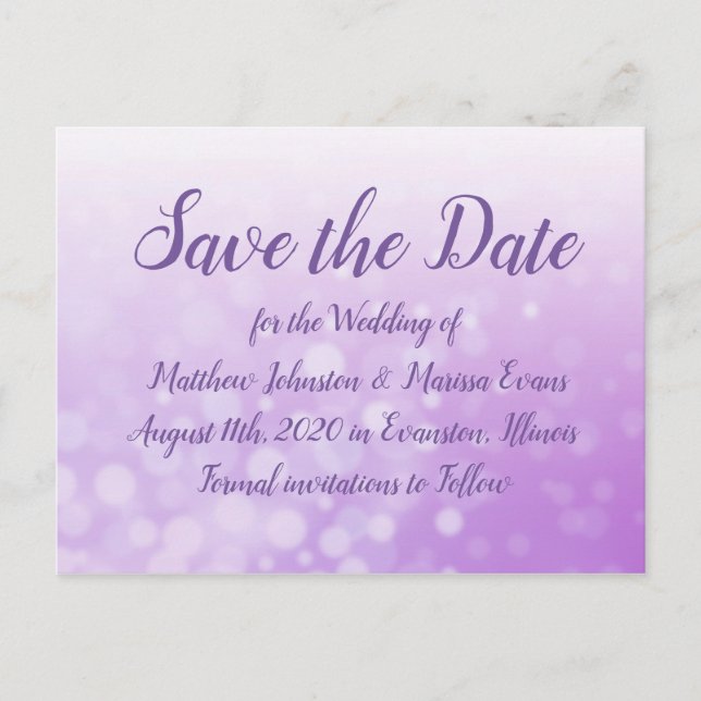 Purple Bubbles Personalized Save the Date Postcard (Front)