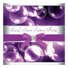 Purple Bubbles Purple Sweet 16 Birthday Party Announcement