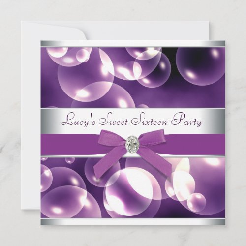 Purple Bubbles Purple Sweet 16 Birthday Party Invitation