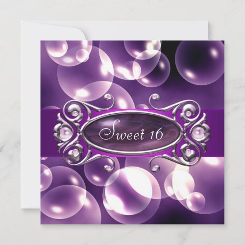Purple Bubbles Purple Sweet 16 Party Personalized Announcement
