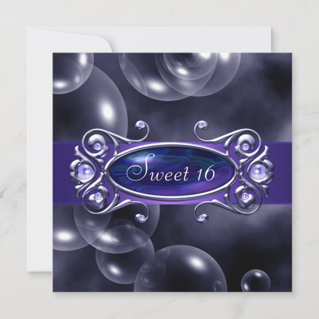 Purple Bubbles Purple Sweet 16 Party Invitation (Front)