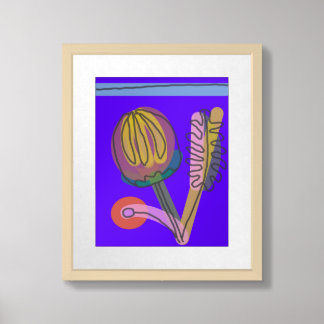 Purple Bud tropical drawing by Kim Krech Framed Art