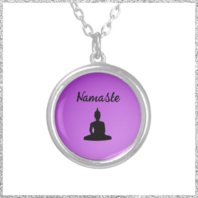Purple Buddha Namaste Silver Plated Necklace (Creator Uploaded)