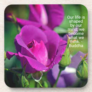 Purple Budding Rose Motivational Quote Beverage Coaster