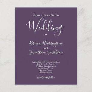 Purple Budget Modern Script Wedding Invitation