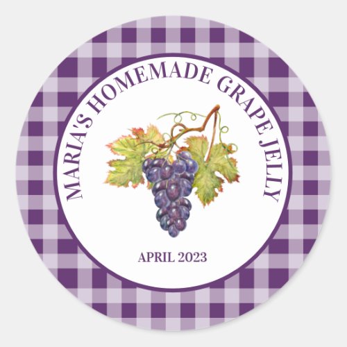 Purple Buffalo Check Homemade Grape Jelly or Jam Classic Round Sticker