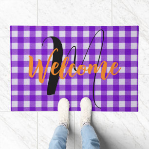 Purple Buffalo Gingham Checkered Plaid Tartan Doormat
