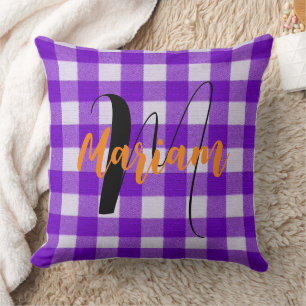 Purple Buffalo Gingham Checkered Plaid Tartan Throw Pillow