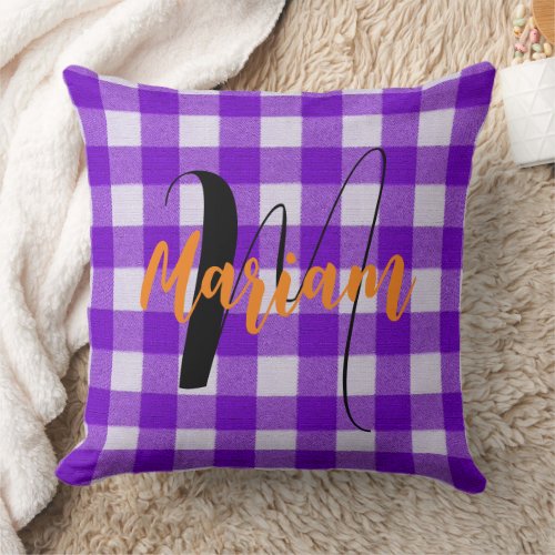 Purple Buffalo Gingham Checkered Plaid Tartan Throw Pillow