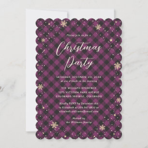 Purple Buffalo Plaid Christmas Party Invitation