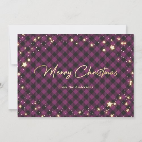 Purple Buffalo Plaid Stars Christmas Cards