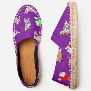 purple bulldog funny puppy dog whimsical paw print espadrilles