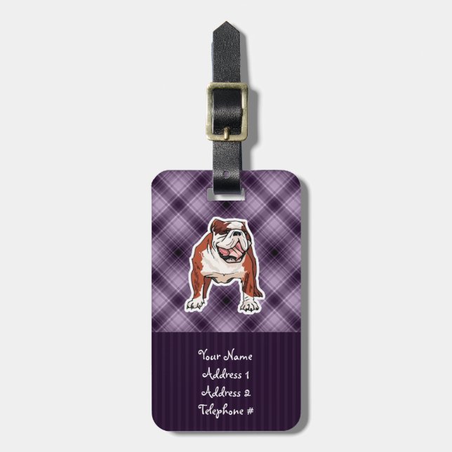 Purple Bulldog Luggage Tag (Front Vertical)