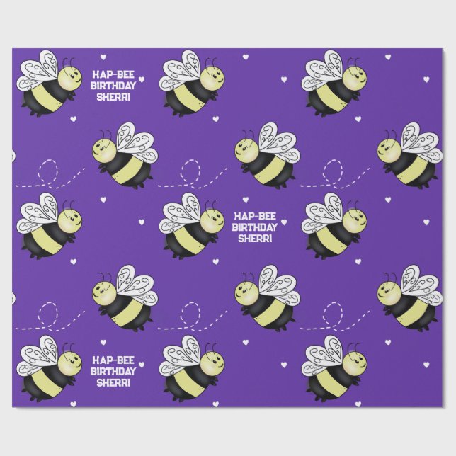 Purple Bumblebee 29 in. x 6 ft. Birthday Gift Wrap (Flat)
