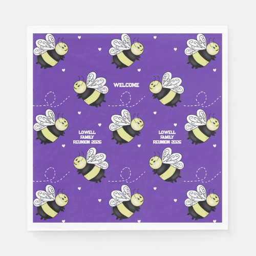 Purple Bumblebee Family Reunion Napkins