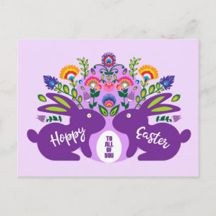 Purple Bunnies with Folklore Touch Custom Text Postcard