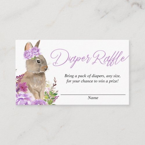 Purple bunny baby shower diaper raffle cards