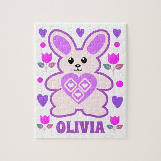 Purple Bunny  Personalized Kids  Jigsaw Puzzle (Vertical)