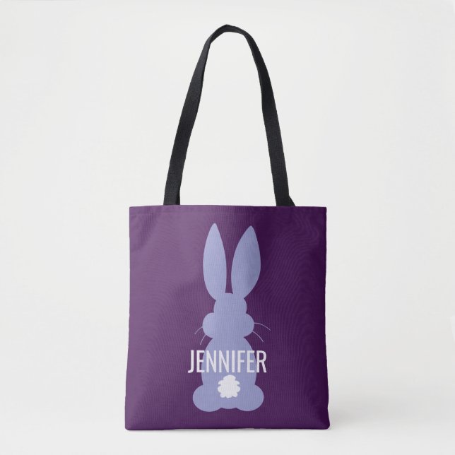 Purple Bunny Silhouette Easter Personalized Girls Tote Bag (Front)