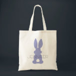 Purple Bunny Silhouette Easter Personalized Tote Bag<br><div class="desc">Purple Bunny Silhouette Easter Personalized Kids Egg Hunt Tote. Purple bunny silhouette with fluffy tails. Personalize with your child's name in the center. Change the color of the text by choosing 'customize'. Cute personalized tote for Easter egg hunts, treats from the Easter bunny or kids who love bunny rabbit designs....</div>