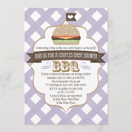 Purple Burger Couples Bbq Baby Shower Invitations